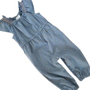 Blue and Gold Jumpsuit with Ruffled Sleeves and Elastic Waist